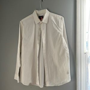 Express 1MX Stretch Cotton, men’s button up shirt. White plain shirt